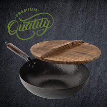 Load image into Gallery viewer, Carbon Steel Wok with 2 Spatulas & Wooden Lid