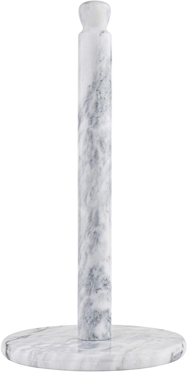 White Marble Paper Towel Holder - Standing Countertop Holder With Brushed Gold Rod, Holds Jumbo Rolls