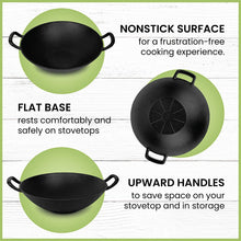 Load image into Gallery viewer, Cast Iron Wok with 2 Handled and Wooden Lid (14 Inches)