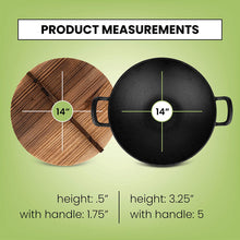 Load image into Gallery viewer, Cast Iron Wok with 2 Handled and Wooden Lid (14 Inches)