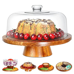 Wood Cake Stand with Acrylic Dome Cover