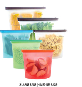 Zip Top Reusable 100% Silicone Food Storage Bags and Containers, Made