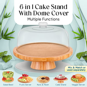 Bamboo Cake Stand with Acrylic Dome Cover