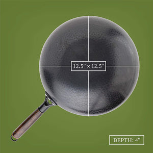 Wok Pan 12.5", Woks and Stir Fry Pans with lid, Carbon Steel Wok for Electric, Induction & Gas Stoves, with 2 Spatulas
