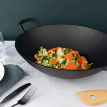 Load image into Gallery viewer, Cast Iron Wok with 2 Handled and Wooden Lid (14 Inches)