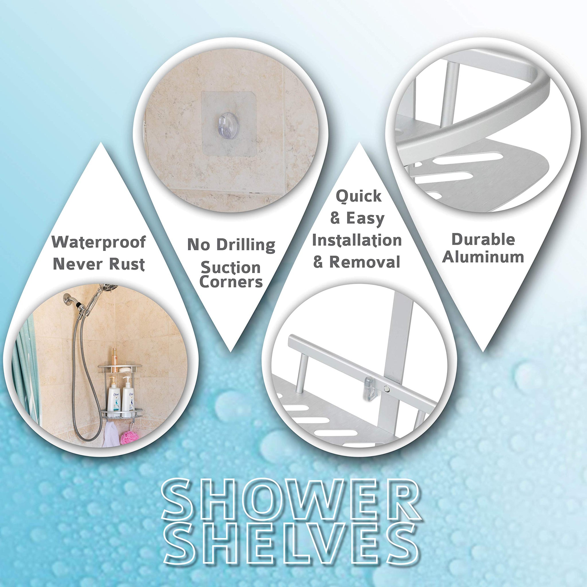Shower Caddy Corner Suction Shower Shelf no Drilling for Bathroom Storage  Organizer Aluminum Wall Mounted Adhesive shelf