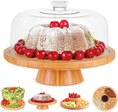 Bamboo Cake Stand with Acrylic Dome Cover