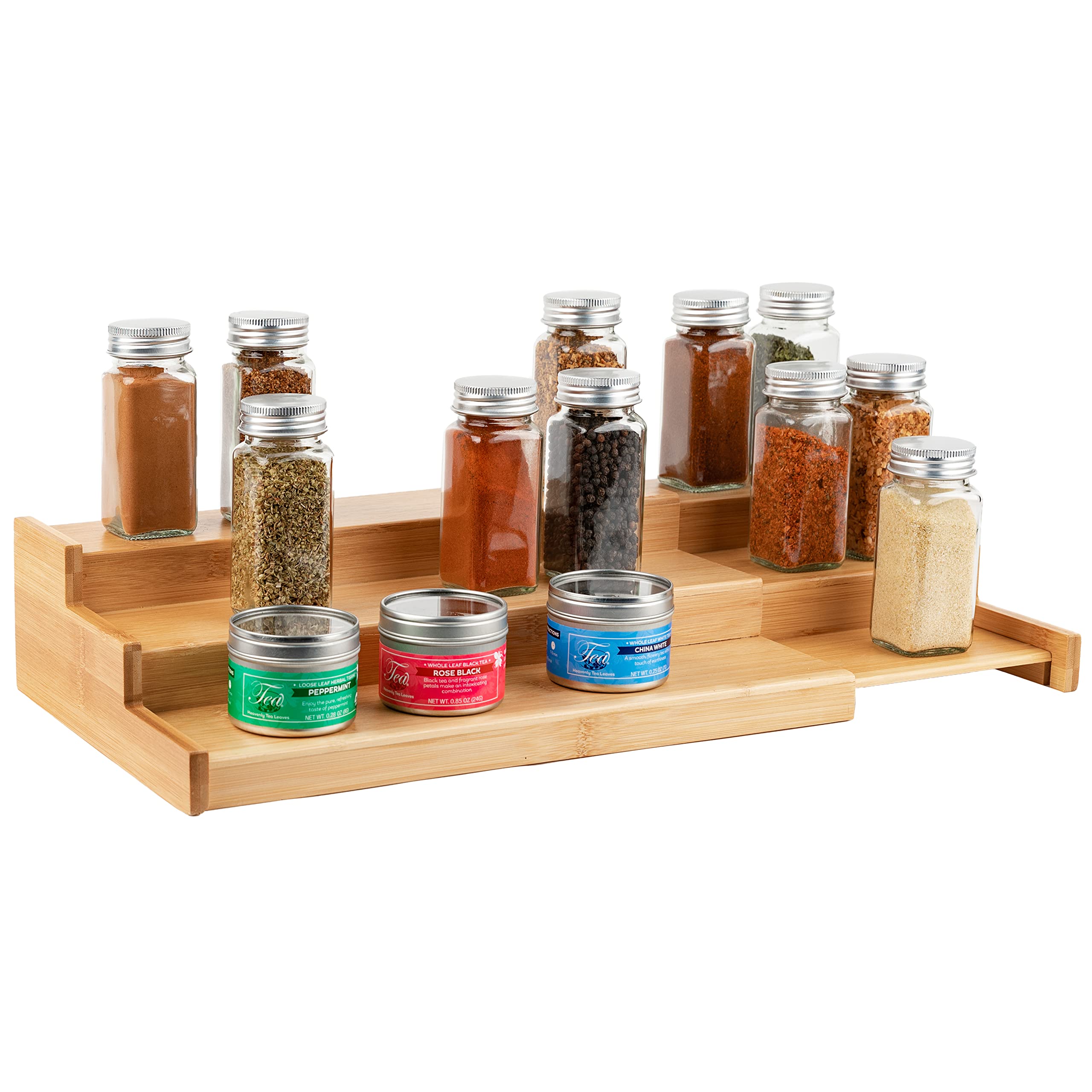 Bamboo Spice Rack Display Shelf Salt Pepper Storage Rack Wooden Seasoning