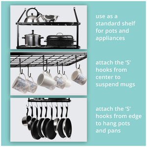Hanging Pot Rack 2 Tier Pan Rack Wall Mounted Pot Holders for Kitchen  Storage