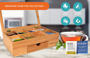 Premium 80 Tea Bag Assortment Gift Box Set By Homeries- Bamboo Tea Bag Organizer Box With 30+ Different Flavors- Tea Infuser Sampler Variety Pack - Great Gift Idea For Tea Lovers, Friends & Family