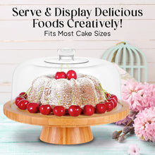Load image into Gallery viewer, Bamboo Cake Stand with Acrylic Dome Cover