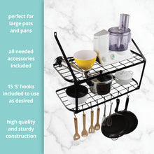 Load image into Gallery viewer, Wall Mounted Pot &amp; Pan Holder with Shelf – Heavy Duty Square Grid Pan Rack Organizer for Kitchen Counter, Cabinet &amp; Pantry - Pot &amp; Pan Holder Storage Wall Shelves by Homeries