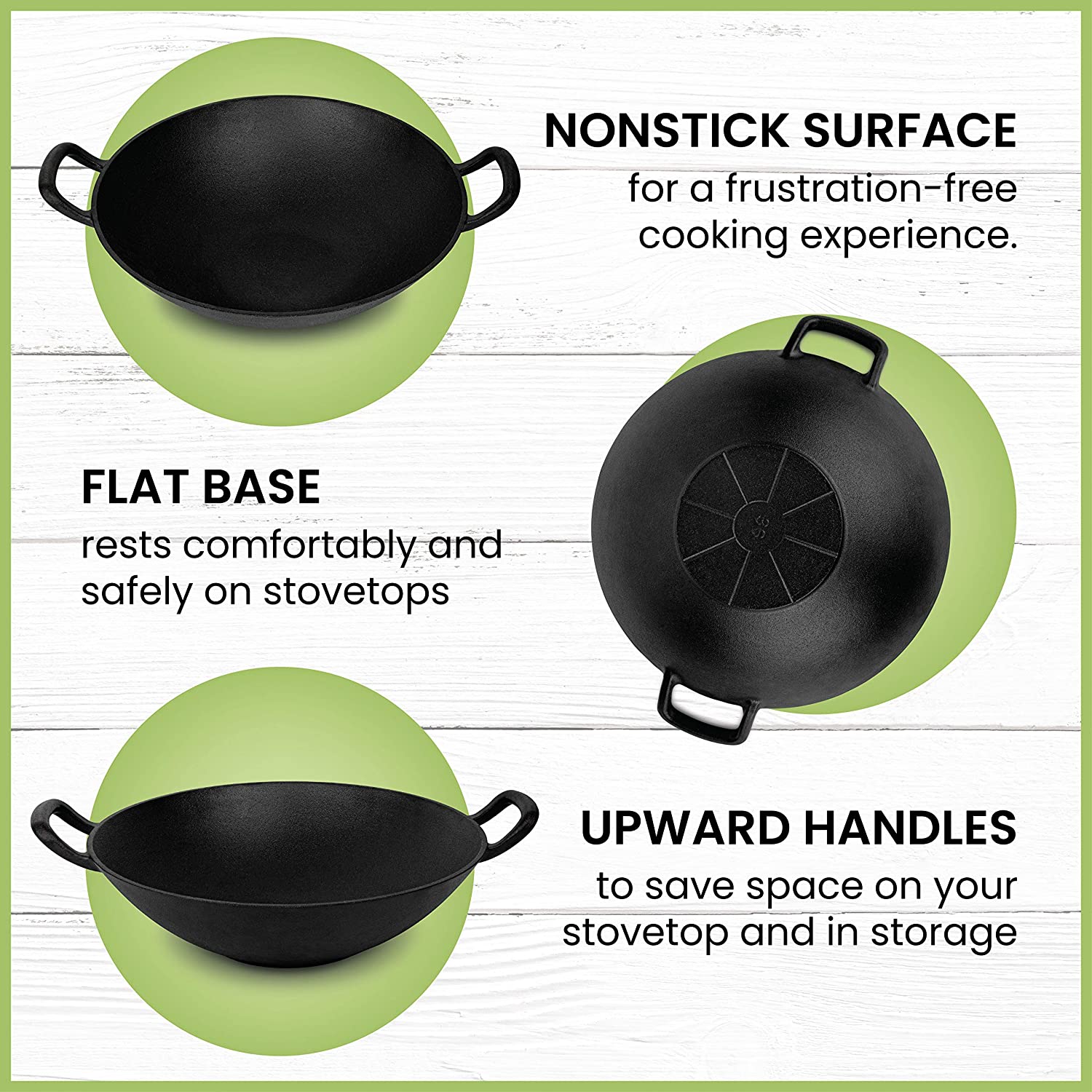 Cast Iron Wok 14 Inch Stove Top Induction Camfires Pre-Seasoned Cooking Pan  High Quality