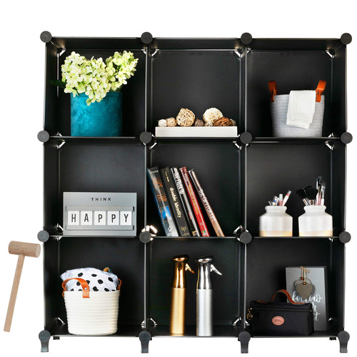 Homeries Cube Storage System – Modular DIY -Cube Plastic Closet Organizer Rack, Storage Shelves, Bookshelf, Bookcase for Bedroom, Office, Dorm Room, College, Living Room - Black