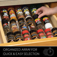 Load image into Gallery viewer, Homeries Expandable Spice Rack Organizer (3-Tier) for Kitchen, Cabinet, Countertop &amp; Pantry – Slanted Spice Storage Shelf for Condiments, Salt, Supplements, Seasonings, Vitamins, Oils – BPA Free