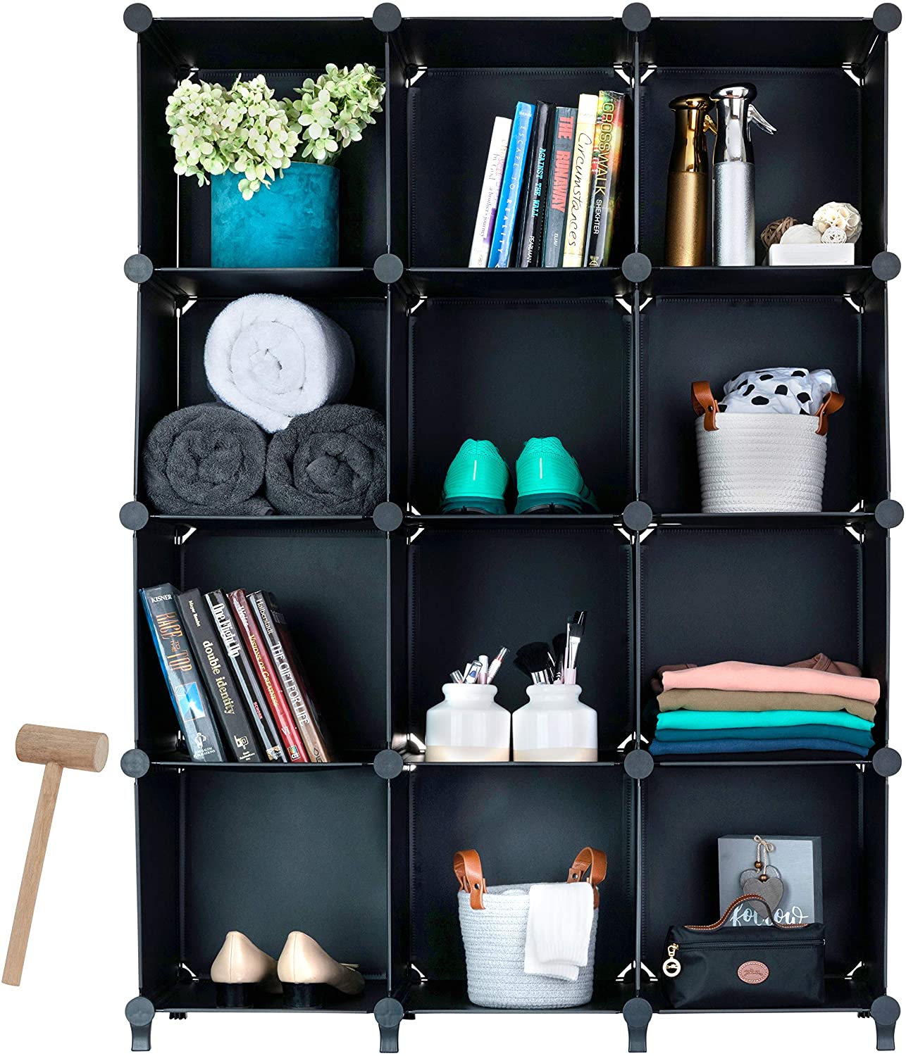 SUGIFT Cube Storage 12-Cube Bookshelf Closet Organizer Storage Shelves  Shelf Cubes Organizer DIY Square Closet Cabinet Shelves, Black